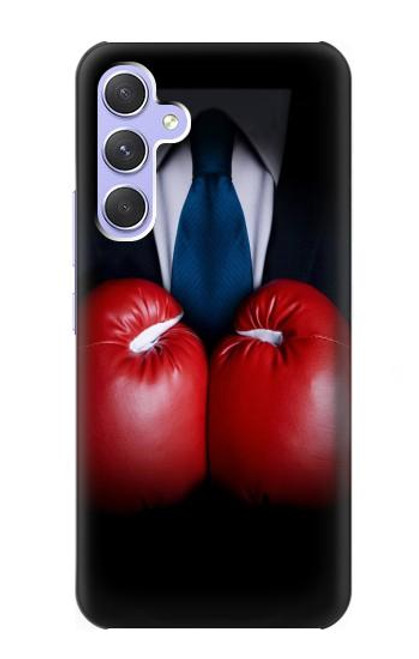 W2261 Businessman Black Suit With Boxing Gloves Hard Case and Leather Flip Case For Samsung Galaxy A54 5G