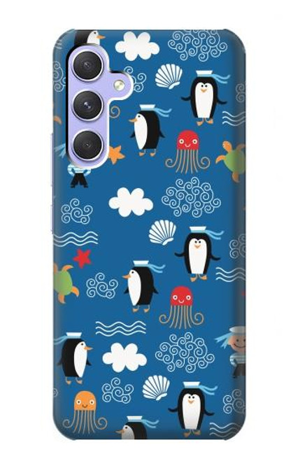 W2572 Marine Penguin Pattern Hard Case and Leather Flip Case For Samsung Galaxy A54 5G