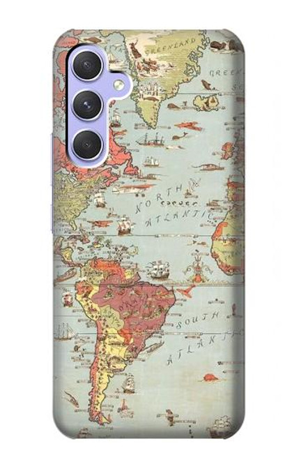 W3418 Vintage World Map Hard Case and Leather Flip Case For Samsung Galaxy A54 5G