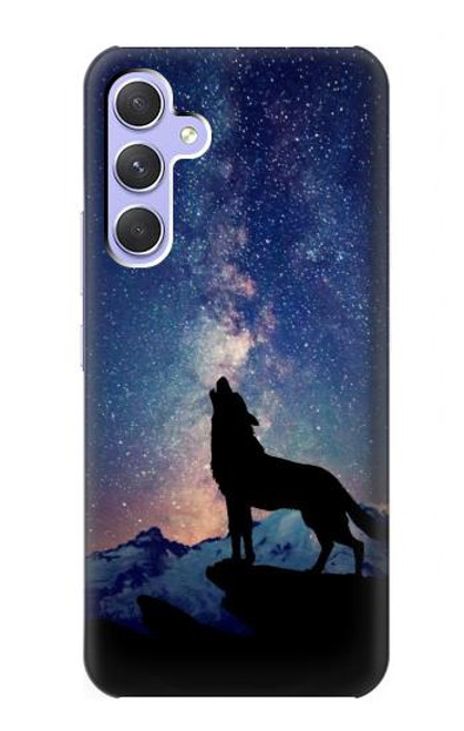 W3555 Wolf Howling Million Star Hard Case and Leather Flip Case For Samsung Galaxy A54 5G