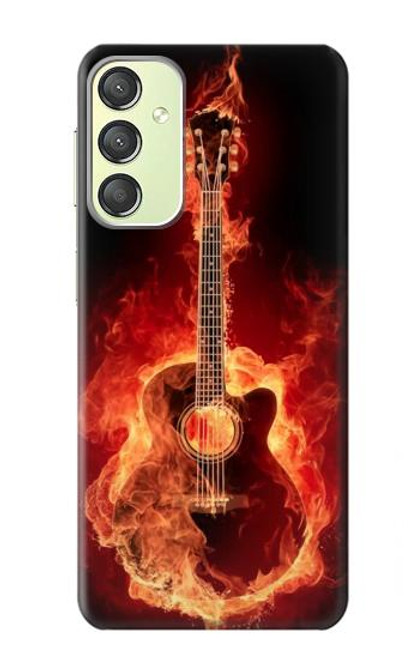 W0415 Fire Guitar Burn Hard Case and Leather Flip Case For Samsung Galaxy A24 4G