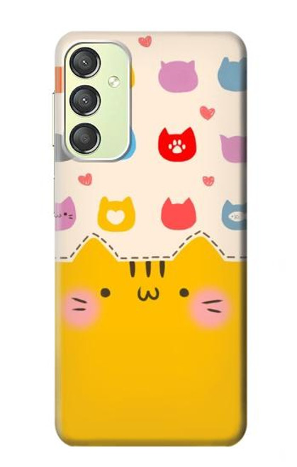 W2442 Cute Cat Cartoon Funny Hard Case and Leather Flip Case For Samsung Galaxy A24 4G