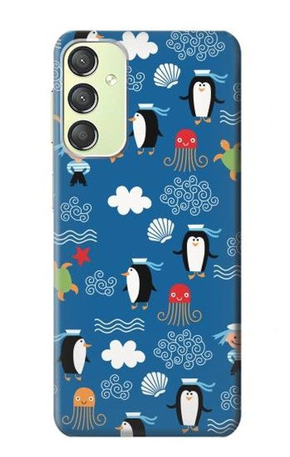 W2572 Marine Penguin Pattern Hard Case and Leather Flip Case For Samsung Galaxy A24 4G