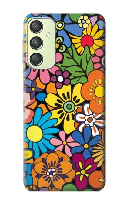 W3281 Colorful Hippie Flowers Pattern Hard Case and Leather Flip Case For Samsung Galaxy A24 4G