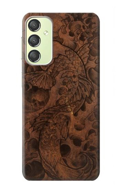 W3405 Fish Tattoo Leather Graphic Print Hard Case and Leather Flip Case For Samsung Galaxy A24 4G