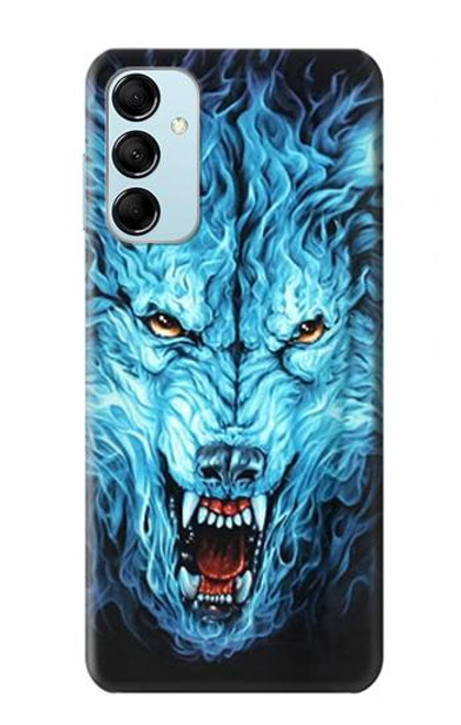 W0752 Blue Fire Grim Wolf Hard Case and Leather Flip Case For Samsung Galaxy M14