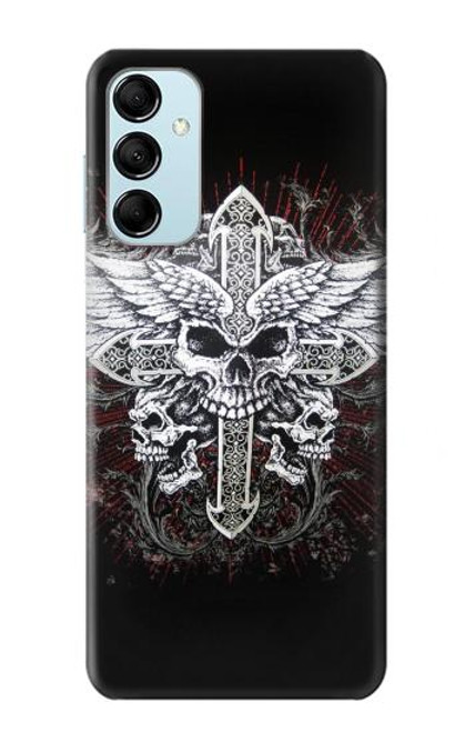 W1434 Skull Wing Tattoo Biker Hard Case and Leather Flip Case For Samsung Galaxy M14