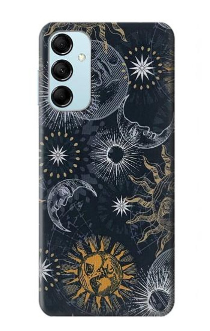 W3702 Moon and Sun Hard Case and Leather Flip Case For Samsung Galaxy M14