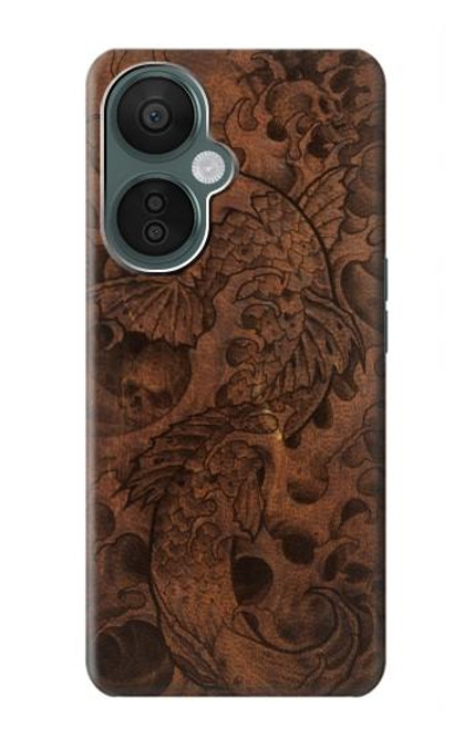 W3405 Fish Tattoo Leather Graphic Print Hard Case and Leather Flip Case For OnePlus Nord CE 3 Lite, Nord N30 5G