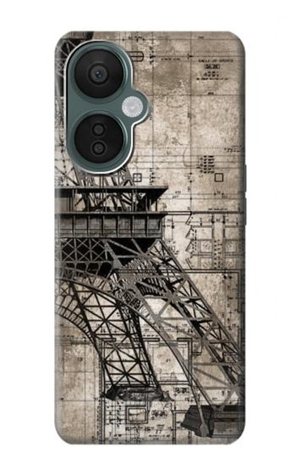 W3416 Eiffel Tower Blueprint Hard Case and Leather Flip Case For OnePlus Nord CE 3 Lite, Nord N30 5G