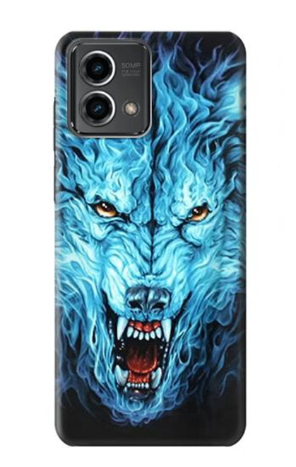 W0752 Blue Fire Grim Wolf Hard Case and Leather Flip Case For Motorola Moto G Stylus 5G (2023)