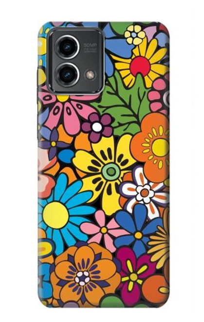 W3281 Colorful Hippie Flowers Pattern Hard Case and Leather Flip Case For Motorola Moto G Stylus 5G (2023)