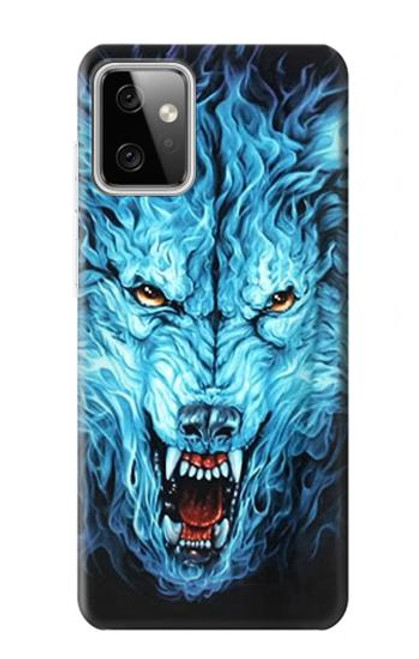 W0752 Blue Fire Grim Wolf Hard Case and Leather Flip Case For Motorola Moto G Power (2023) 5G