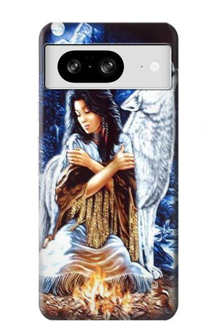 W0147 Grim Wolf Indian Girl Hard Case and Leather Flip Case For Google Pixel 8