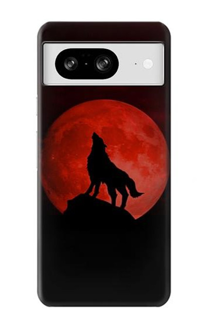 W2955 Wolf Howling Red Moon Hard Case and Leather Flip Case For Google Pixel 8