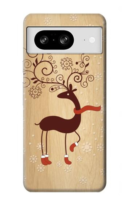 W3081 Wooden Raindeer Graphic Printed Hard Case and Leather Flip Case For Google Pixel 8