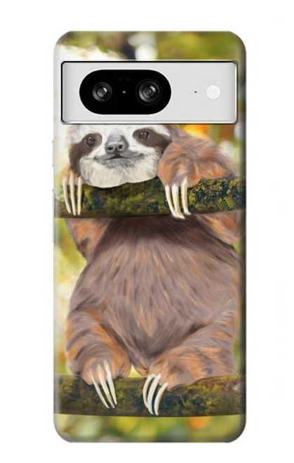 W3138 Cute Baby Sloth Paint Hard Case and Leather Flip Case For Google Pixel 8