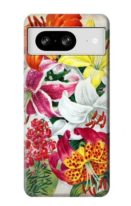 W3205 Retro Art Flowers Hard Case and Leather Flip Case For Google Pixel 8