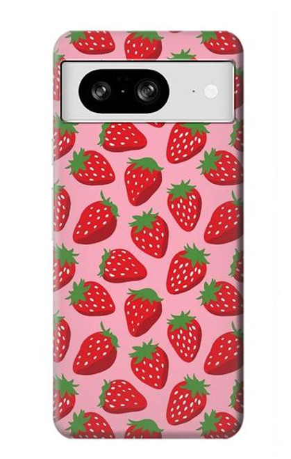 W3719 Strawberry Pattern Hard Case and Leather Flip Case For Google Pixel 8