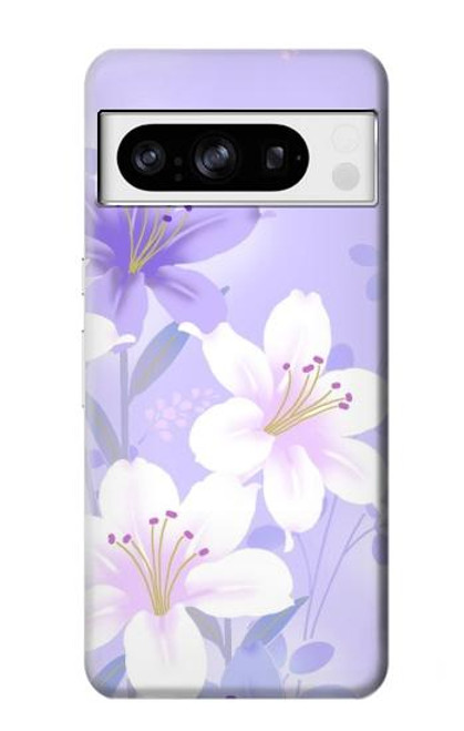 W2361 Purple White Flowers Hard Case and Leather Flip Case For Google Pixel 8 pro