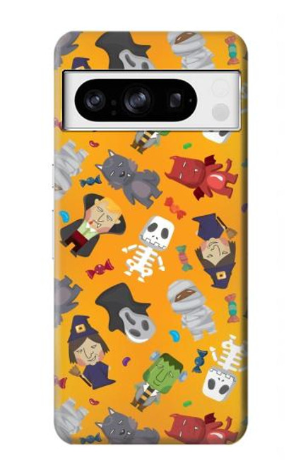 W3275 Cute Halloween Cartoon Pattern Hard Case and Leather Flip Case For Google Pixel 8 pro