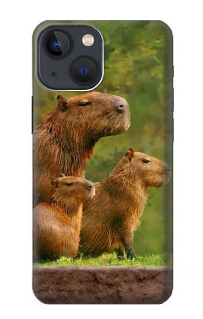 W3917 Capybara Family Giant Guinea Pig Hard Case and Leather Flip Case For iPhone 14