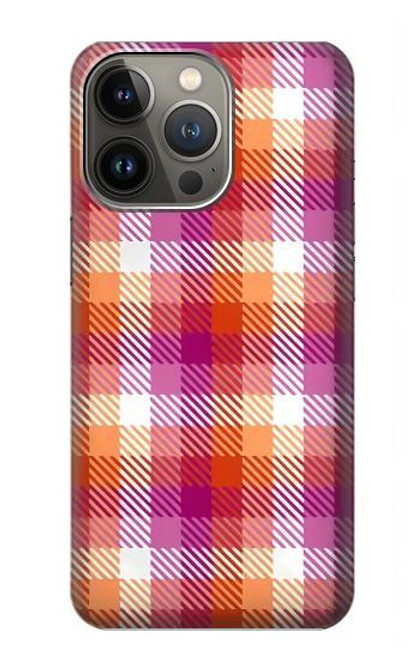 W3941 LGBT Lesbian Pride Flag Plaid Hard Case and Leather Flip Case For iPhone 14 Pro
