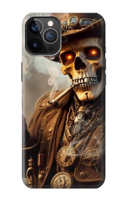 W3949 Steampunk Skull Smoking Hard Case and Leather Flip Case For iPhone 12, iPhone 12 Pro