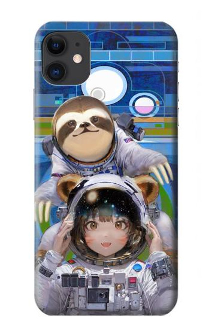 W3915 Raccoon Girl Baby Sloth Astronaut Suit Hard Case and Leather Flip Case For iPhone 11