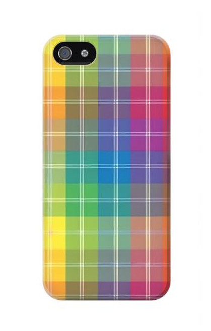 W3942 LGBTQ Rainbow Plaid Tartan Hard Case and Leather Flip Case For iPhone 5 5S SE