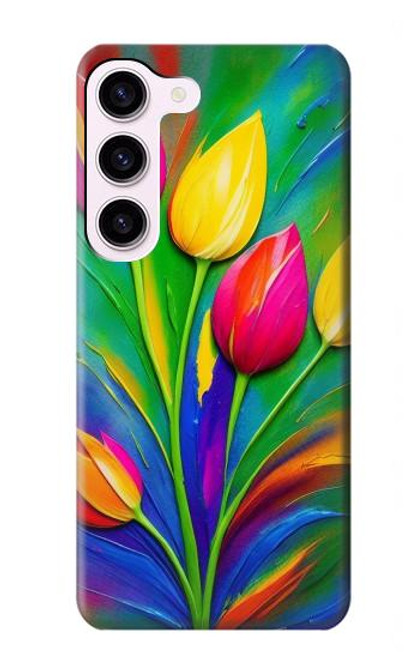 W3926 Colorful Tulip Oil Painting Hard Case and Leather Flip Case For Samsung Galaxy S23