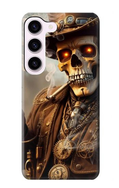 W3949 Steampunk Skull Smoking Hard Case and Leather Flip Case For Samsung Galaxy S23