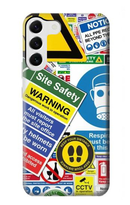W3960 Safety Signs Sticker Collage Hard Case and Leather Flip Case For Samsung Galaxy S23 Plus