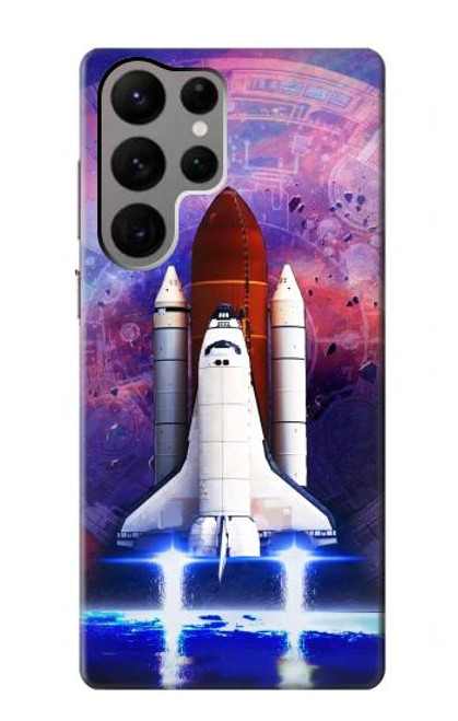 W3913 Colorful Nebula Space Shuttle Hard Case and Leather Flip Case For Samsung Galaxy S23 Ultra