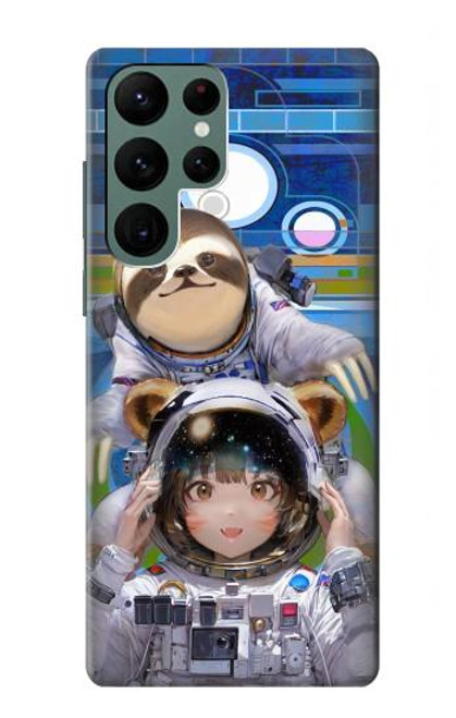 W3915 Raccoon Girl Baby Sloth Astronaut Suit Hard Case and Leather Flip Case For Samsung Galaxy S22 Ultra