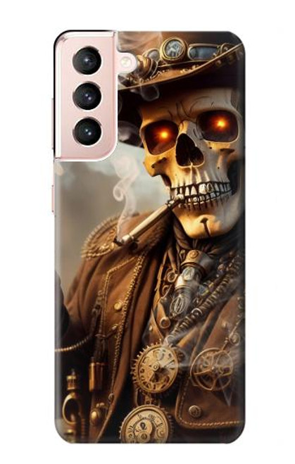 W3949 Steampunk Skull Smoking Hard Case and Leather Flip Case For Samsung Galaxy S21 5G