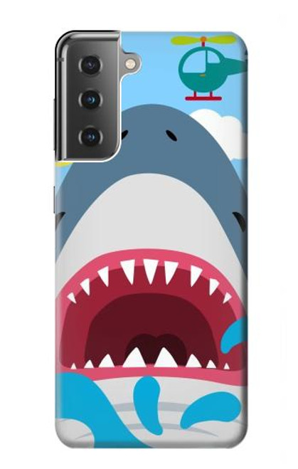 W3947 Shark Helicopter Cartoon Hard Case and Leather Flip Case For Samsung Galaxy S21 Plus 5G, Galaxy S21+ 5G