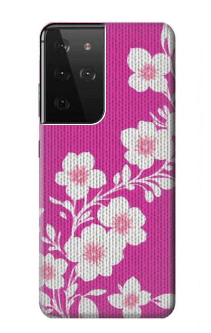 W3924 Cherry Blossom Pink Background Hard Case and Leather Flip Case For Samsung Galaxy S21 Ultra 5G