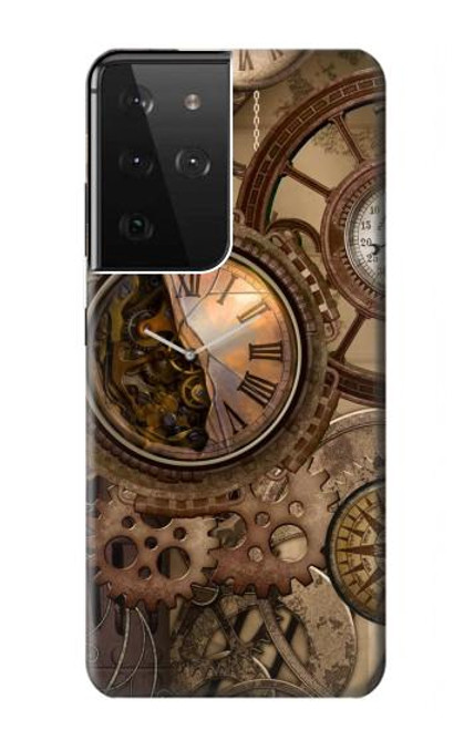 W3927 Compass Clock Gage Steampunk Hard Case and Leather Flip Case For Samsung Galaxy S21 Ultra 5G