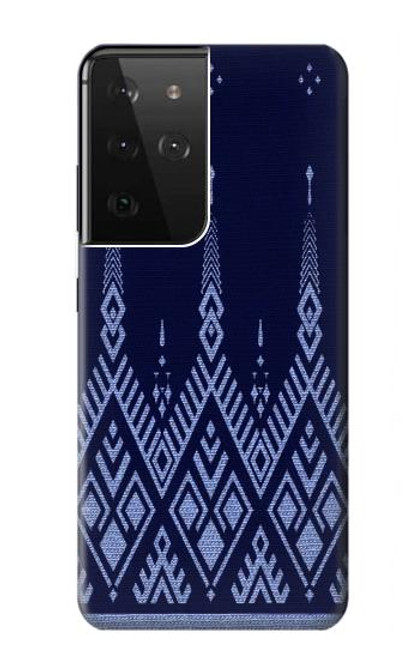 W3950 Textile Thai Blue Pattern Hard Case and Leather Flip Case For Samsung Galaxy S21 Ultra 5G