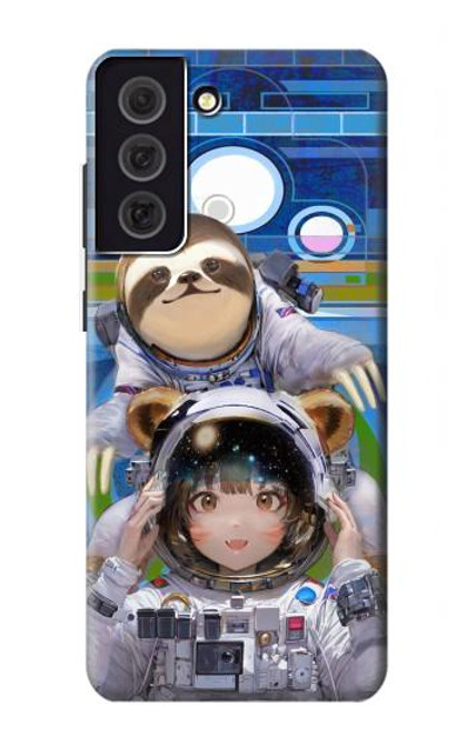 W3915 Raccoon Girl Baby Sloth Astronaut Suit Hard Case and Leather Flip Case For Samsung Galaxy S21 FE 5G