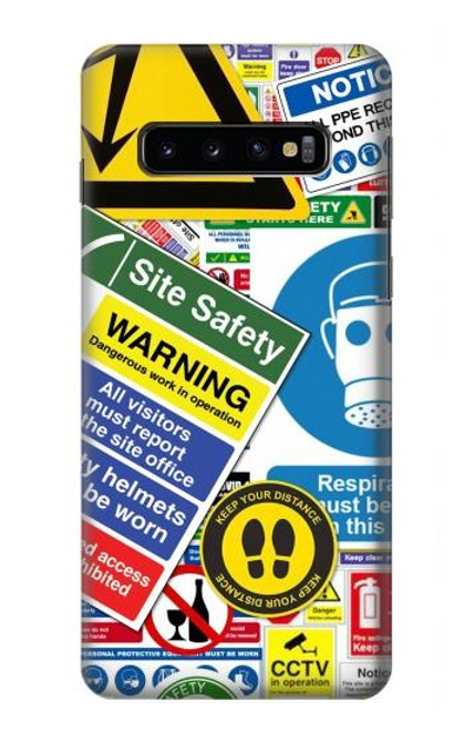 W3960 Safety Signs Sticker Collage Hard Case and Leather Flip Case For Samsung Galaxy S10