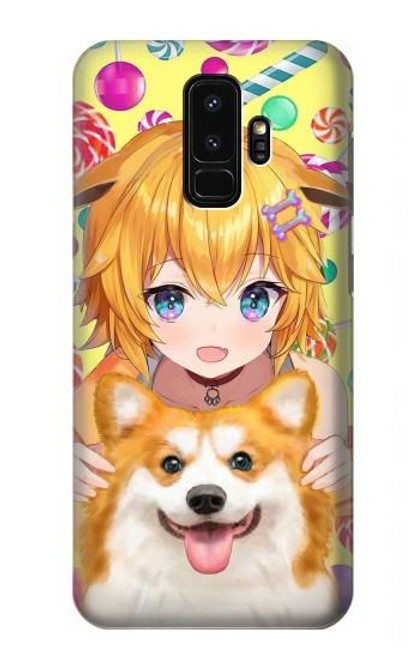 W3918 Baby Corgi Dog Corgi Girl Candy Hard Case and Leather Flip Case For Samsung Galaxy S9 Plus