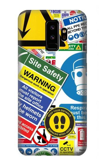 W3960 Safety Signs Sticker Collage Hard Case and Leather Flip Case For Samsung Galaxy S9