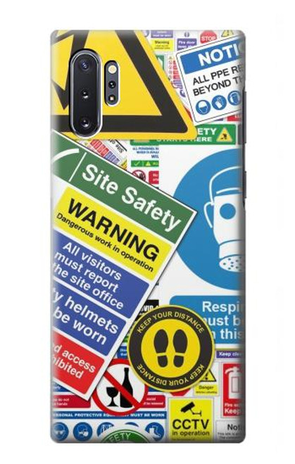W3960 Safety Signs Sticker Collage Hard Case and Leather Flip Case For Samsung Galaxy Note 10 Plus