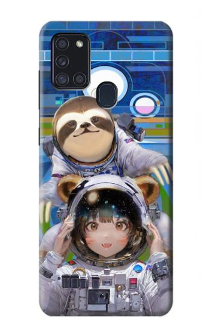 W3915 Raccoon Girl Baby Sloth Astronaut Suit Hard Case and Leather Flip Case For Samsung Galaxy A21s