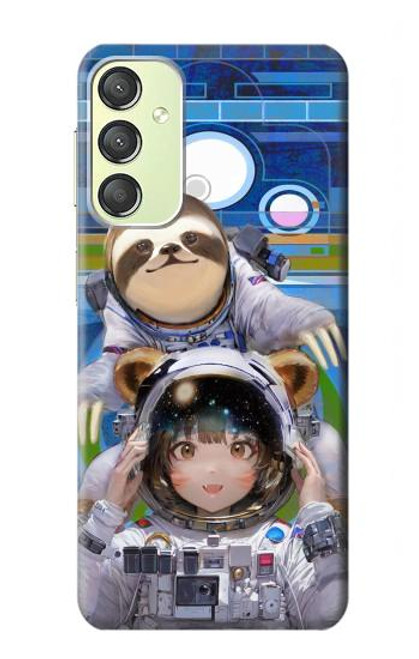 W3915 Raccoon Girl Baby Sloth Astronaut Suit Hard Case and Leather Flip Case For Samsung Galaxy A24 4G