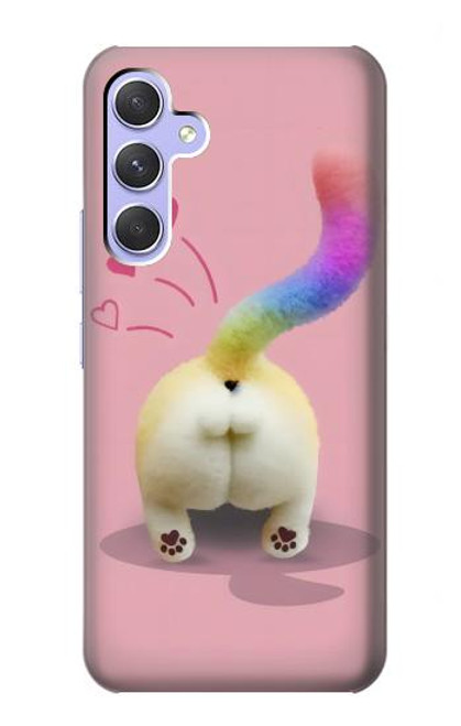 W3923 Cat Bottom Rainbow Tail Hard Case and Leather Flip Case For Samsung Galaxy A54 5G