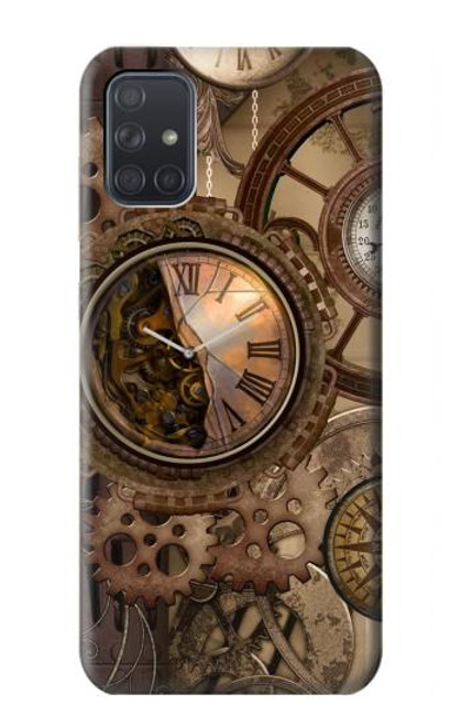 W3927 Compass Clock Gage Steampunk Hard Case and Leather Flip Case For Samsung Galaxy A71 5G