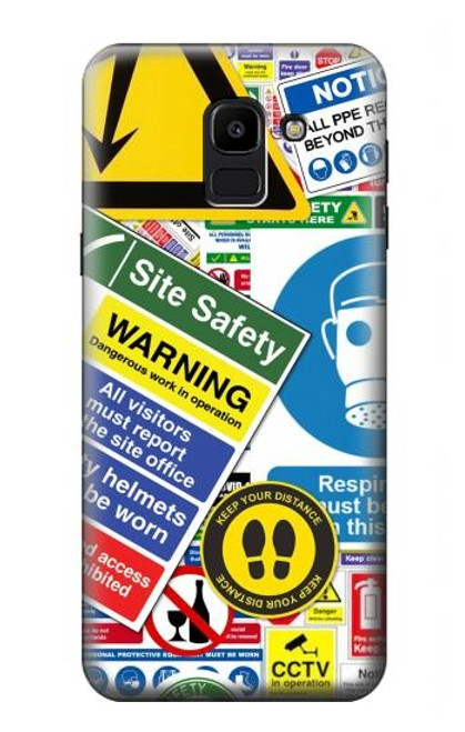 W3960 Safety Signs Sticker Collage Hard Case and Leather Flip Case For Samsung Galaxy J6 (2018)